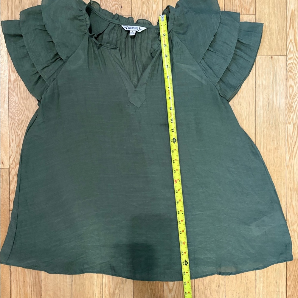 Nanette Lepore Tiered Ruffle Sleeve Boho Blouse - Prairie Sage Green - Size M - Picture 4 of 5